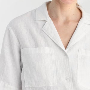 White Linen Camp Shirt for Women – Button Up Linen Blouse with Pockets – Relaxed Fit Stonewashed Overshirt – Lightweight Top ORVIETO image 7
