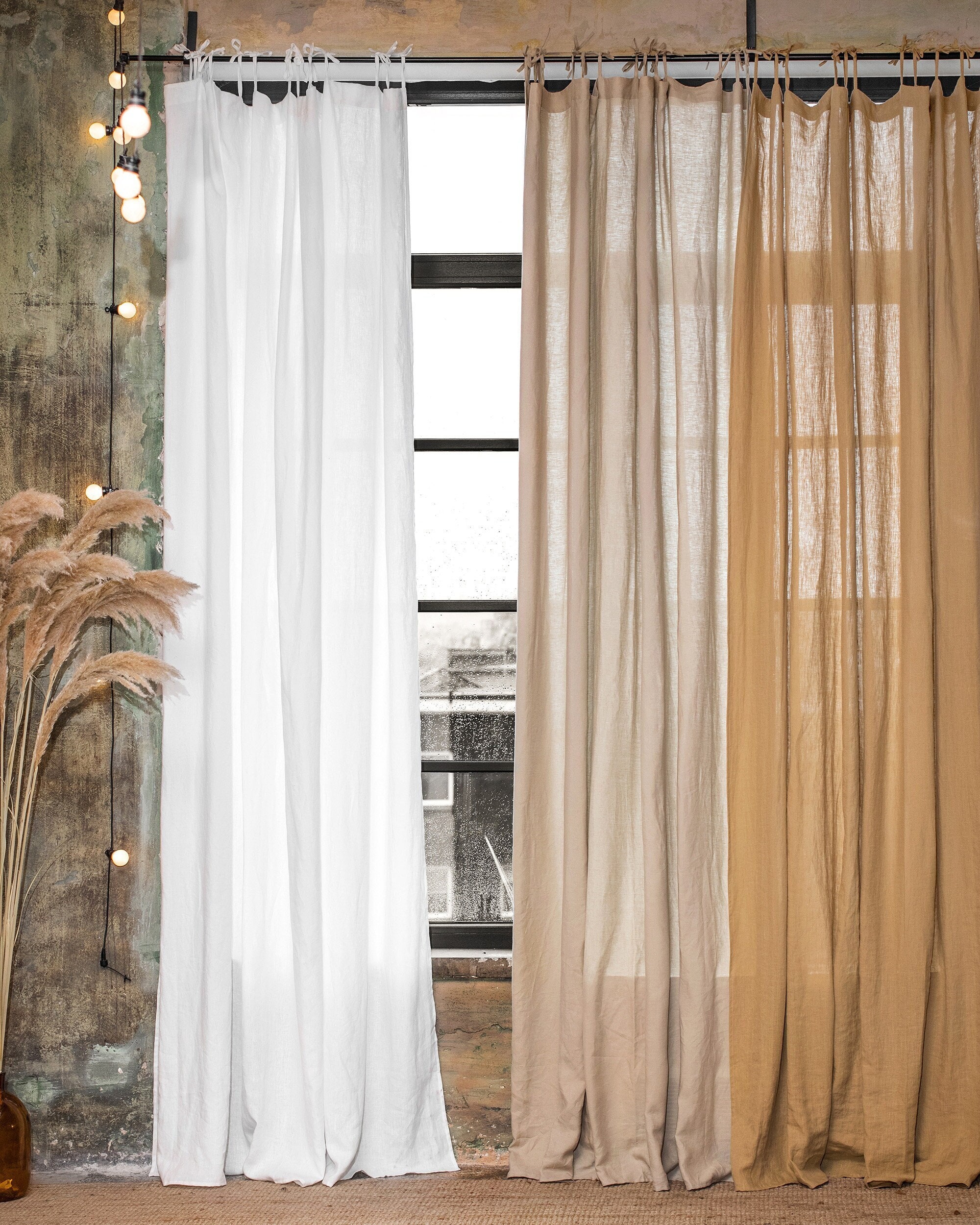 Tie Top Linen Curtains 1 Pcs Semi-sheer Window Curtain - Etsy