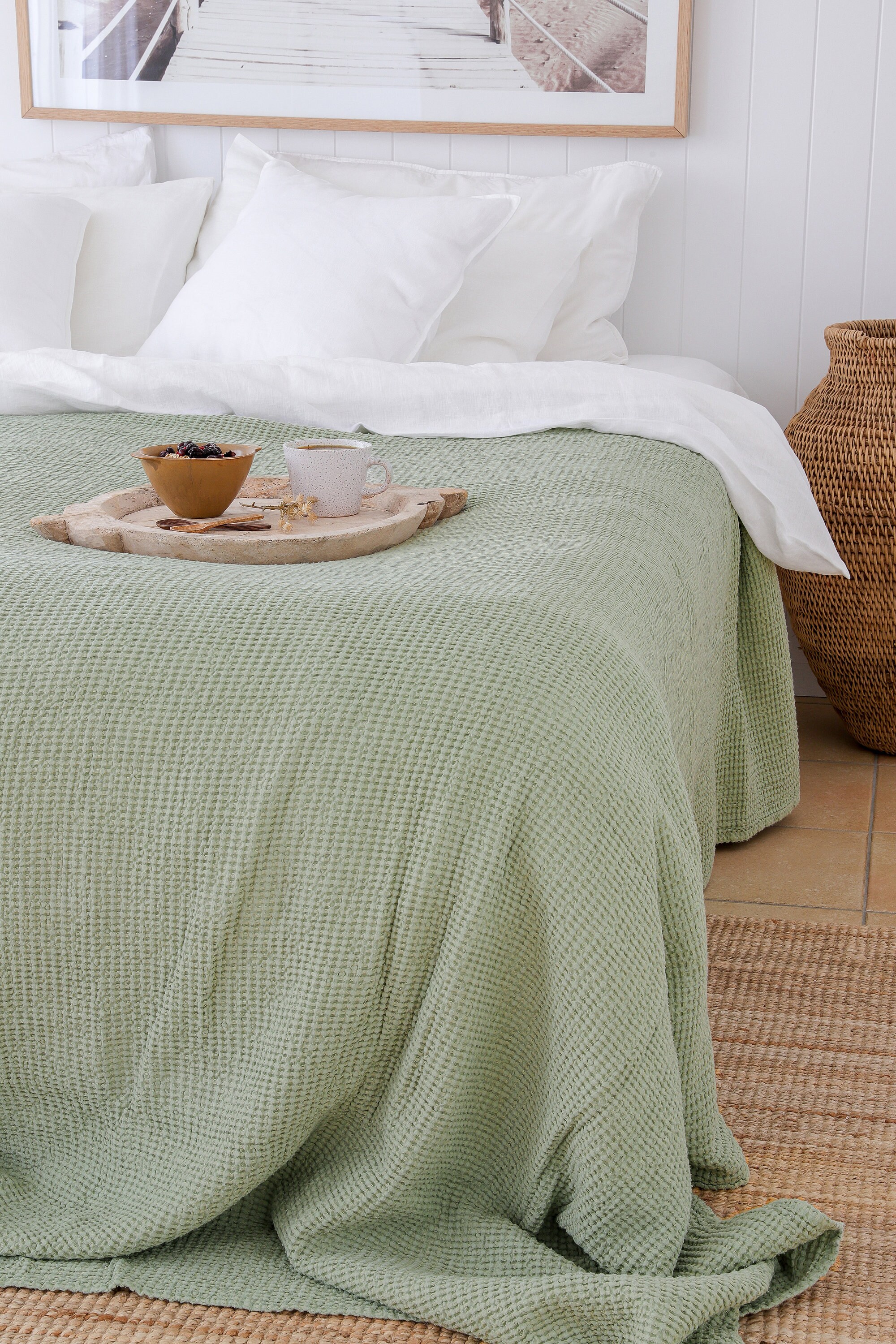 Sage green linen throw shop