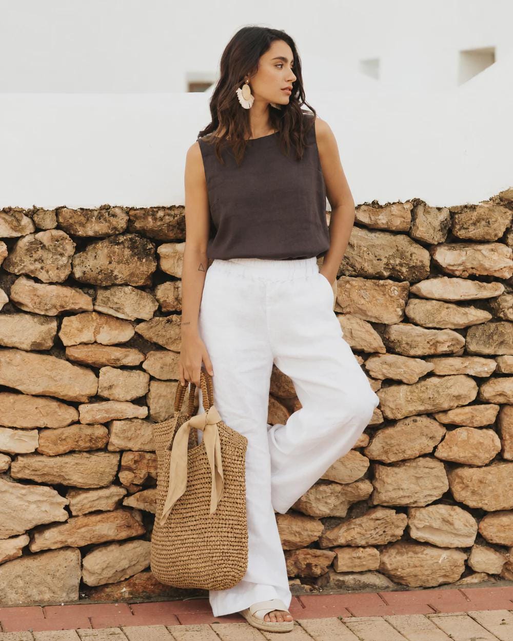 Wide Leg Linen Pants for Women in Cinnamon – Plus Size Stonewashed