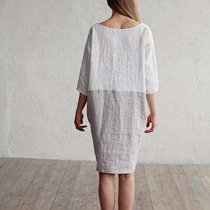 Color-block linen dress ADRIA / Midi white and gray linen tunic dress image 7