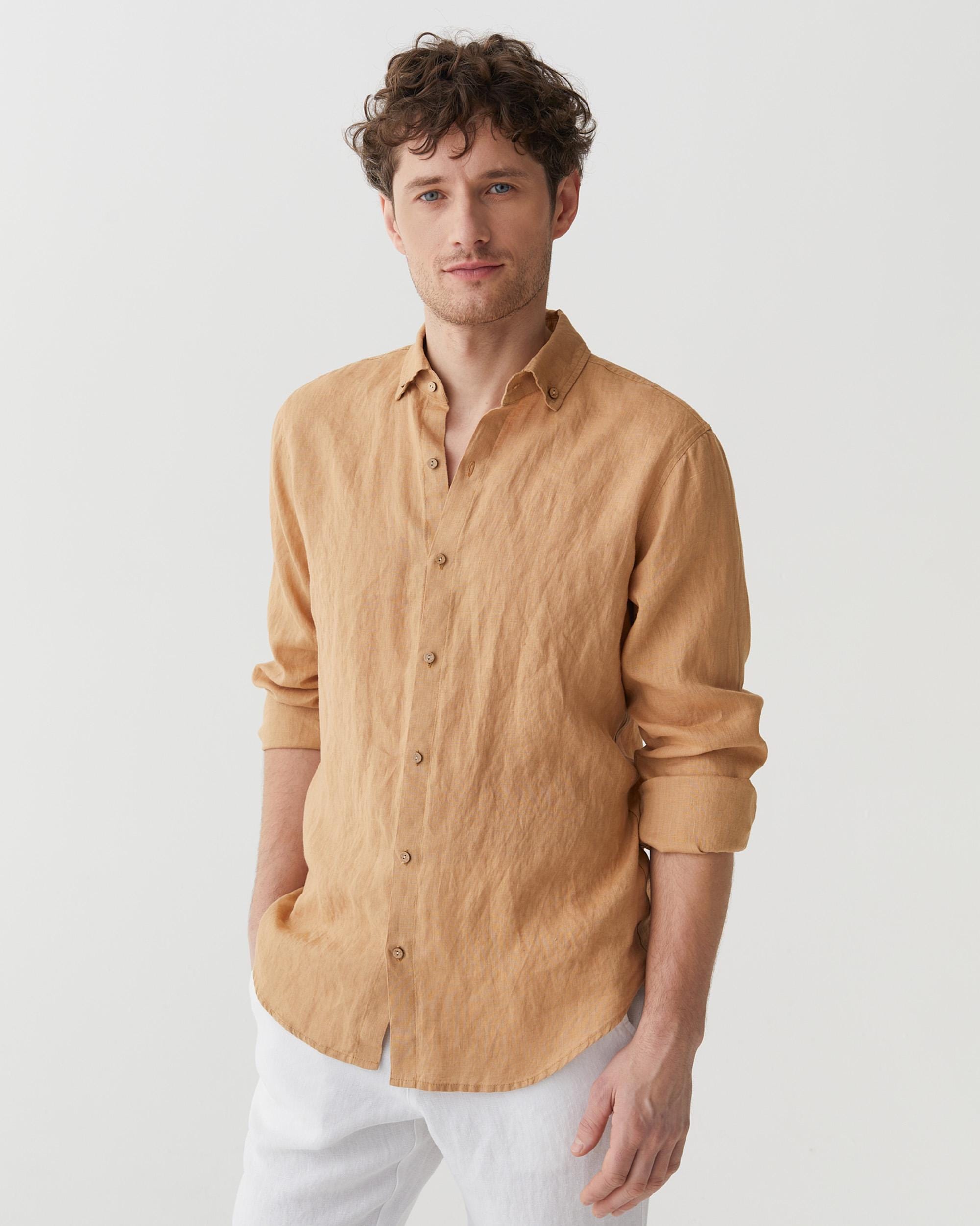 white christmas dresses Comfort Stretch Non-Iron Stripe Dress Shirt With Contrast Trim - Tan main image 1