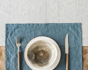 Gray blue linen placemats set. Linen placemats.  Set of 2 linen placemats.