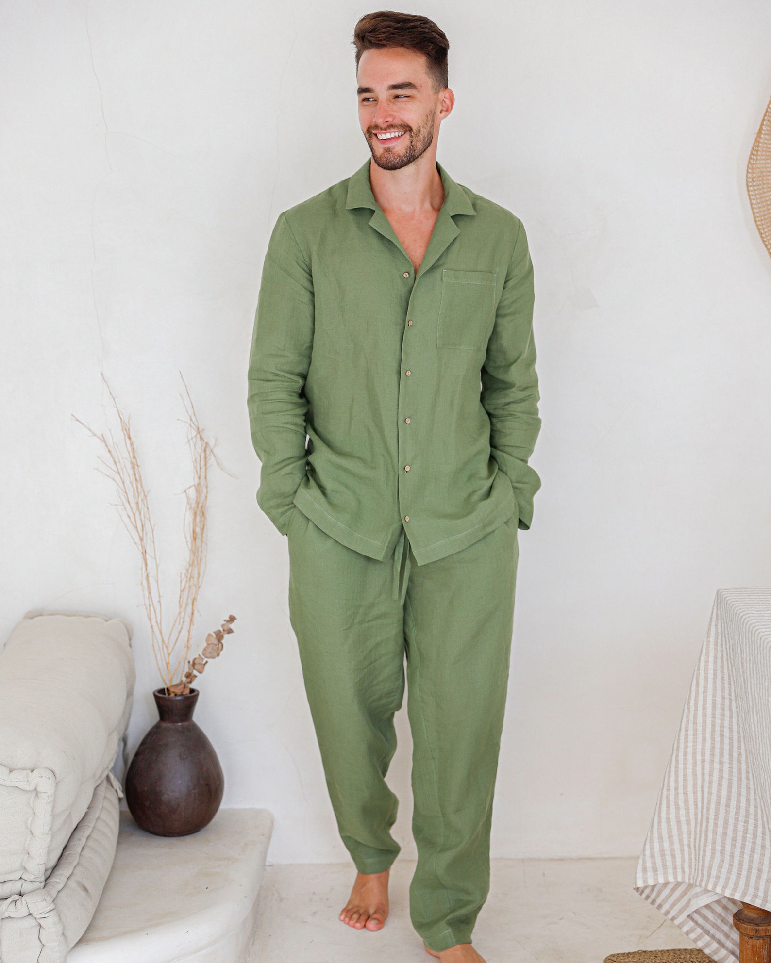 Men's Linen Pajama Set VIGO Green Pajama Set Gifts for Etsy