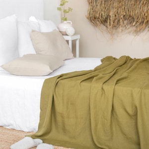 Olive Green Linen Flat Sheet – Stonewashed Flax Top Sheet – Earthy Soft Bedding Layer – Breathable Natural Linen – Queen King Sizes