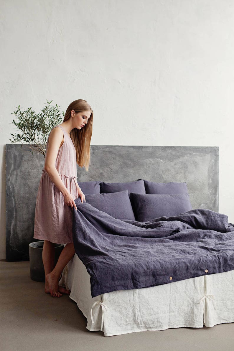 Linen bed skirt with corner ties. Various colors custom Etsy