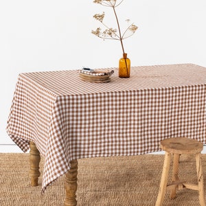 Linen Tablecloth in Cinnamon Gingham - Linen Gingham Tablecloth - Large Handmade Tablecloth - Custom Sizes Available