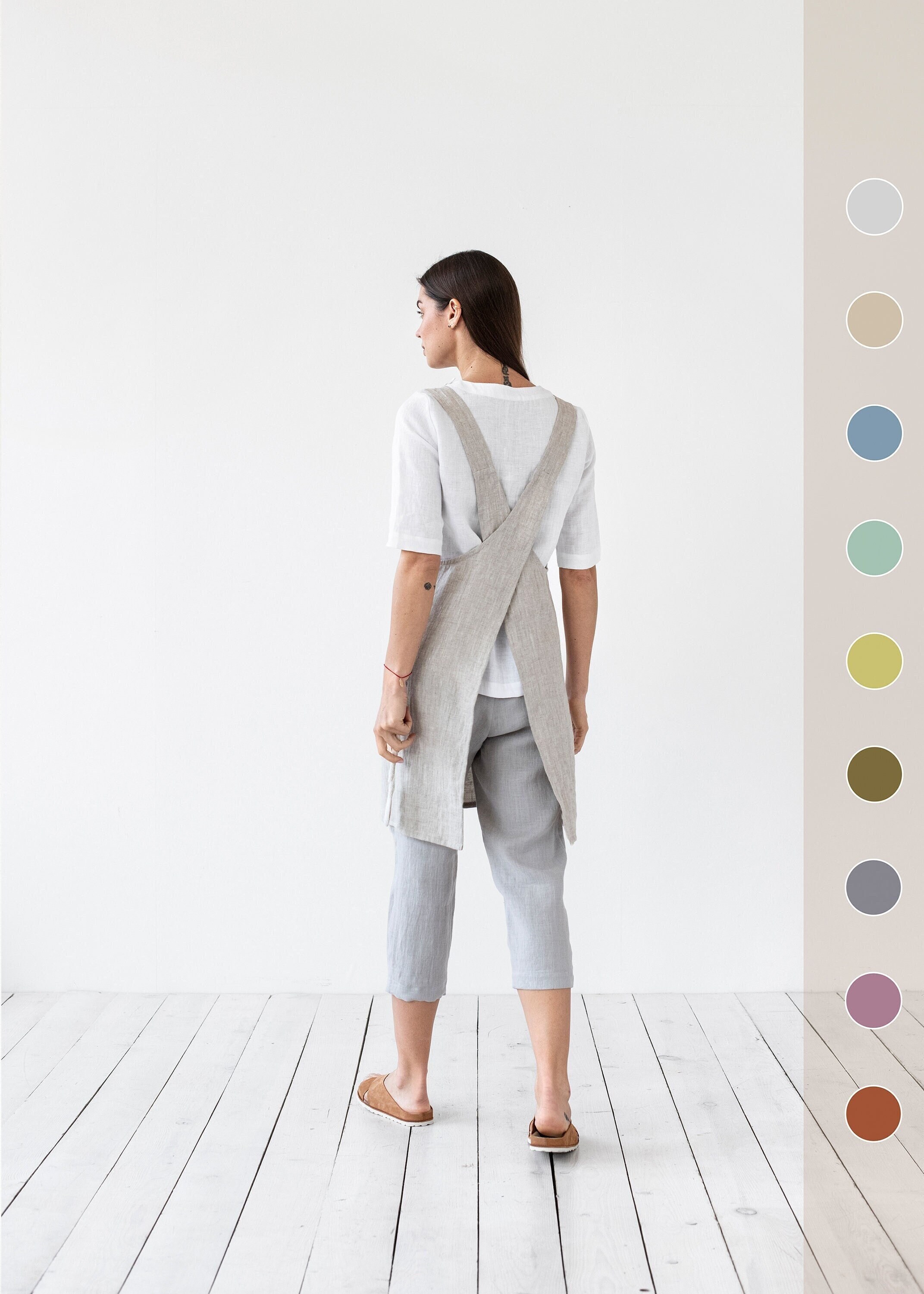 Tablier en Lin Pinafore. Tablier Arrière Croisé Japonais. Pas de Cravates Tabliers Pour Les Femmes. 