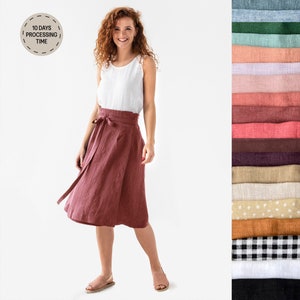 Wrap linen skirt SEVILLE in various colors / Midi linen skirt / Boho skirt / Made to order