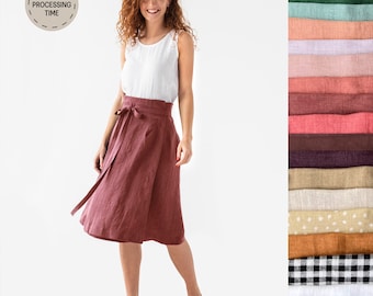 Wrap linen skirt SEVILLE in various colors / Midi linen skirt / Boho skirt / Made to order