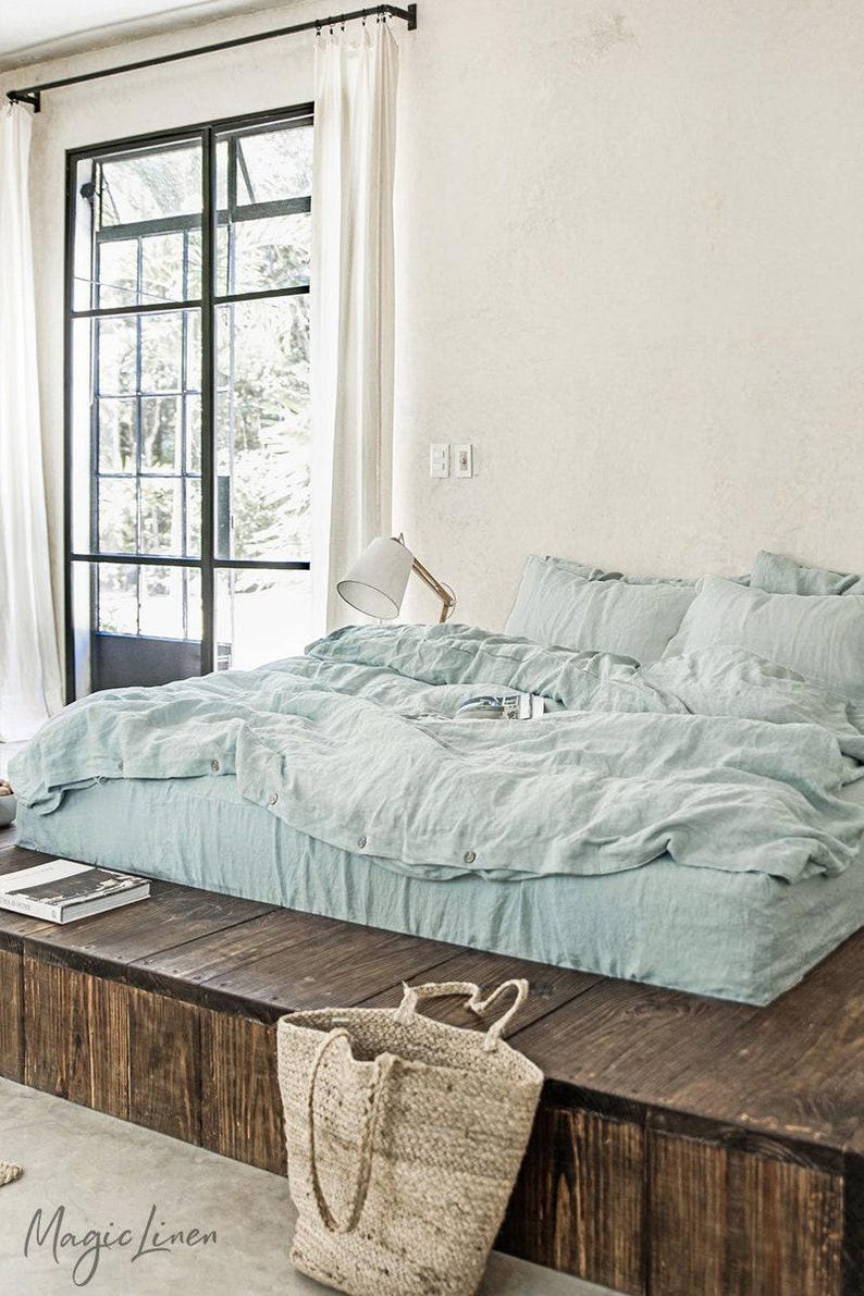 Etsy - Dusty blue linen fitted sheet by MagicLinen