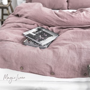 Linen duvet cover in Woodrose Dusty Pink. Washed linen bedding. Custom sizes. Farmhouse decor image 8