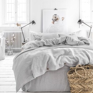 Linen duvet cover in Light Gray. Washed custom size bed linens. image 7
