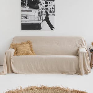 Linen Couch Cover in Natural – Sofa Slipcover for Pets and Kids – Minimalist Neutral Decor – Soft Stonewashed European Flax Linen
