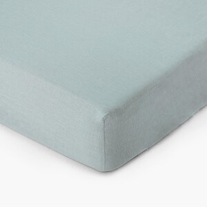 Juego de sábanas de lino azul polvoriento – Ropa de cama Coastal Stonewashed – Sábana encimera transpirable, sábana ajustable, fundas de almohada – Lino puro con certificación OEKO-TEX imagen 5