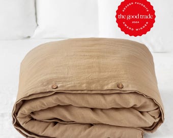 Latte Linen Duvet Cover – Stonewashed Flax Bedding – Queen King Comforter – OEKO TEX Certified Midweight Natural Linen Bed Set