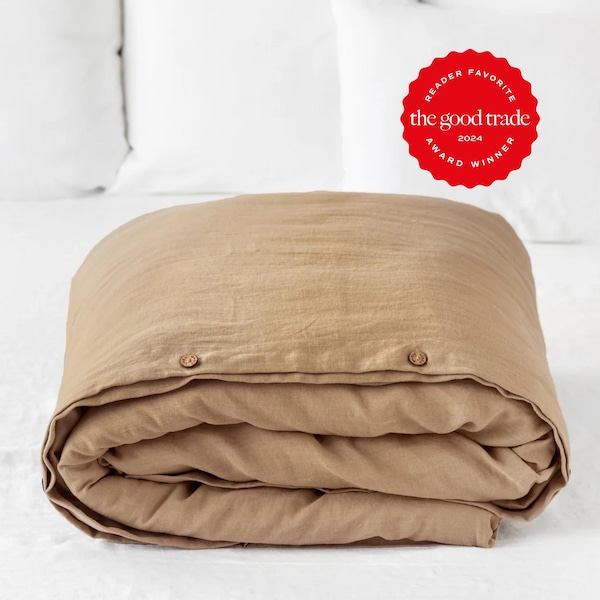 Latte Linen Duvet Cover – Stonewashed Flax Bedding – Queen King Comforter – OEKO TEX Certified Midweight Natural Linen Bed Set