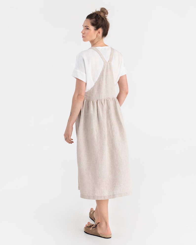 Linen pinafore dress MONTANA in natural melange. Oversized linen dress. Summer dress. Overall dress. Boho dress image 3
