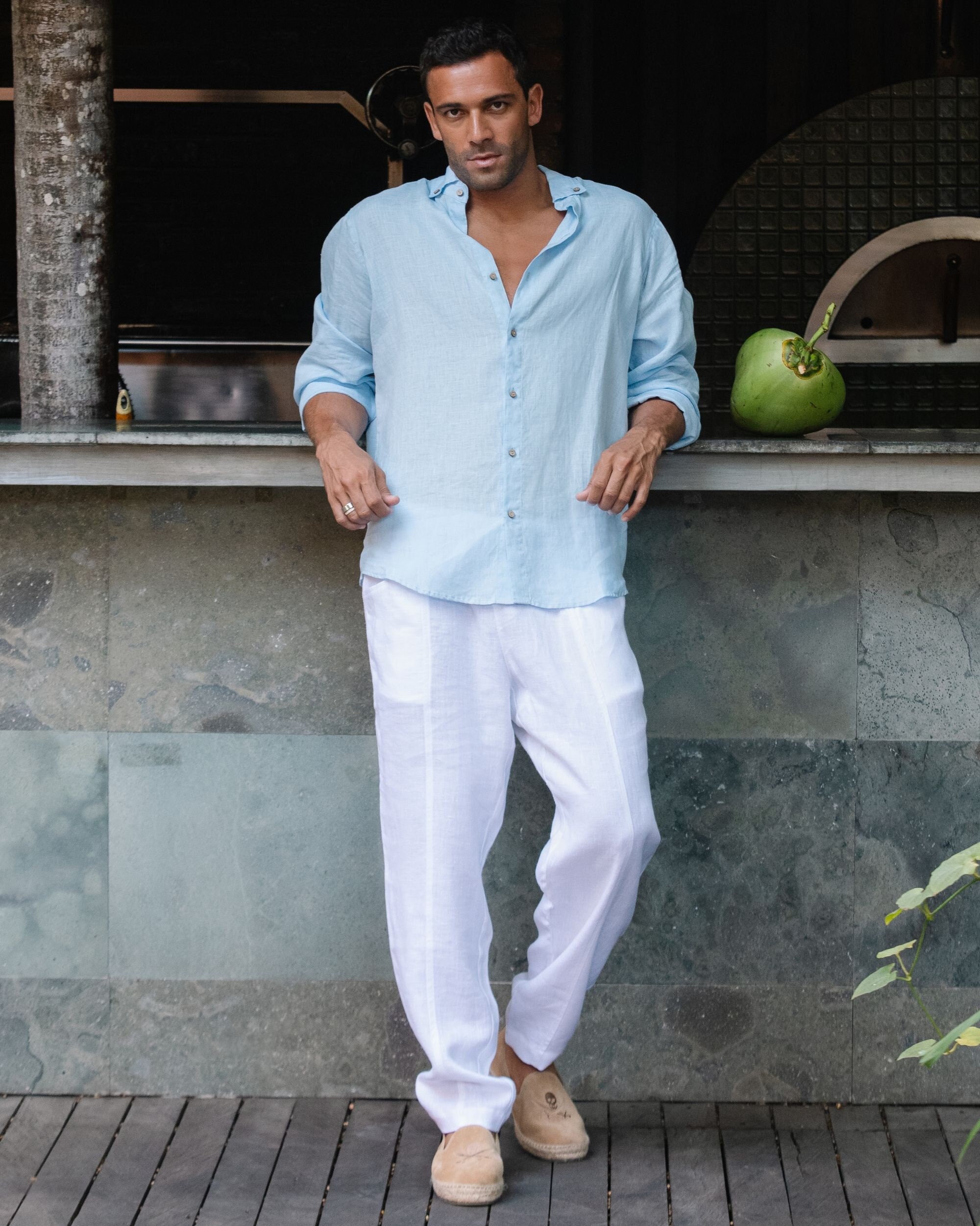 Buy Linen Shirt for Men NEVADA in Sky Blue. Mens Long Sleeve Shirt 