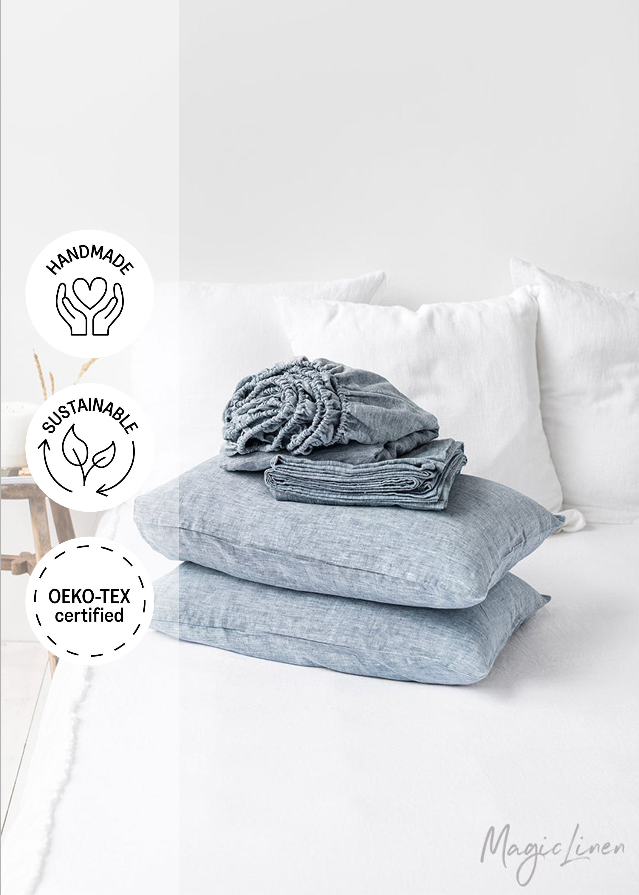 Drap en Lin Blue Melange | Light Denim. Literie Twin Xl, Double, Queen et King.