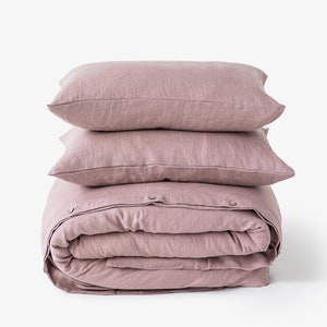 Linen bedding set in Woodrose Dusty Pink. King/ Queen washed linen duvet cover set with 2 pillowcases. image 2