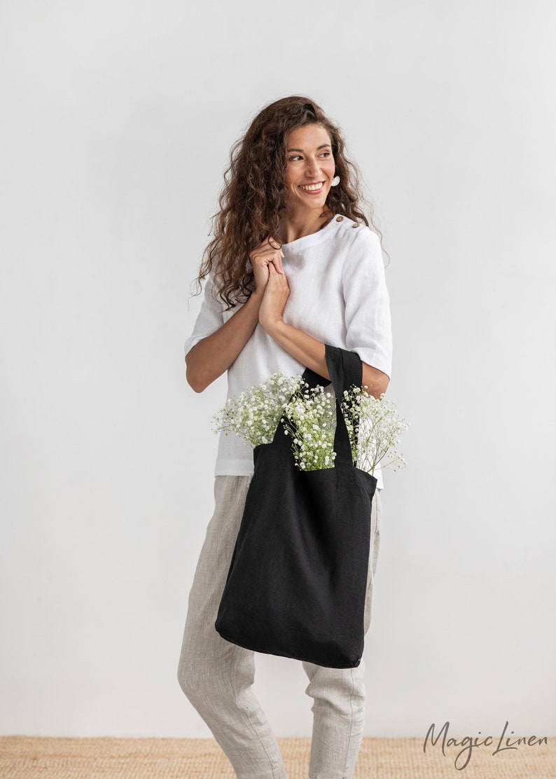 Linen tote bag. Linen bag in various colors. Linen shopping bag. Black