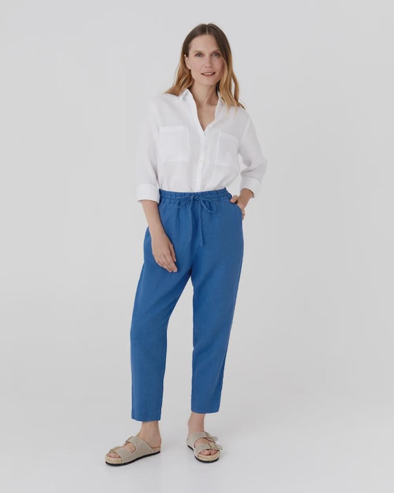 blue linen dress pants Barabas Mens Slim Fit Solid Blue Linen Cotton Blend Flat Front Dress P   The Suit Depot