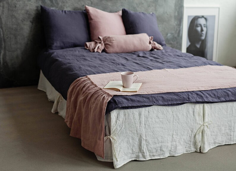 Linen bed skirt with corner ties. Various colors custom Etsy