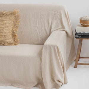 Bankhoes van natuurlijk linnen — Beige bankhoes — Sierhoes — Bankhoes op maat afbeelding 2