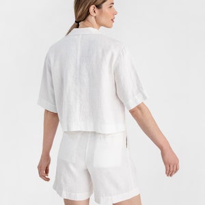 White Linen Camp Shirt for Women – Button Up Linen Blouse with Pockets – Relaxed Fit Stonewashed Overshirt – Lightweight Top ORVIETO image 6