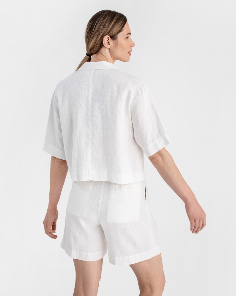 White Linen Camp Shirt for Women – Button Up Linen Blouse with Pockets – Relaxed Fit Stonewashed Overshirt – Lightweight Top ORVIETO image 6