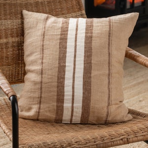 French Striped cushion cover with zipper Decorative linen throw pillow case Home decor Sofa accessory Farmhouse style image 2