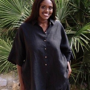 Linen shirt CABRERA in Black Black linen shirt Linen top for women Linen overshirt image 2