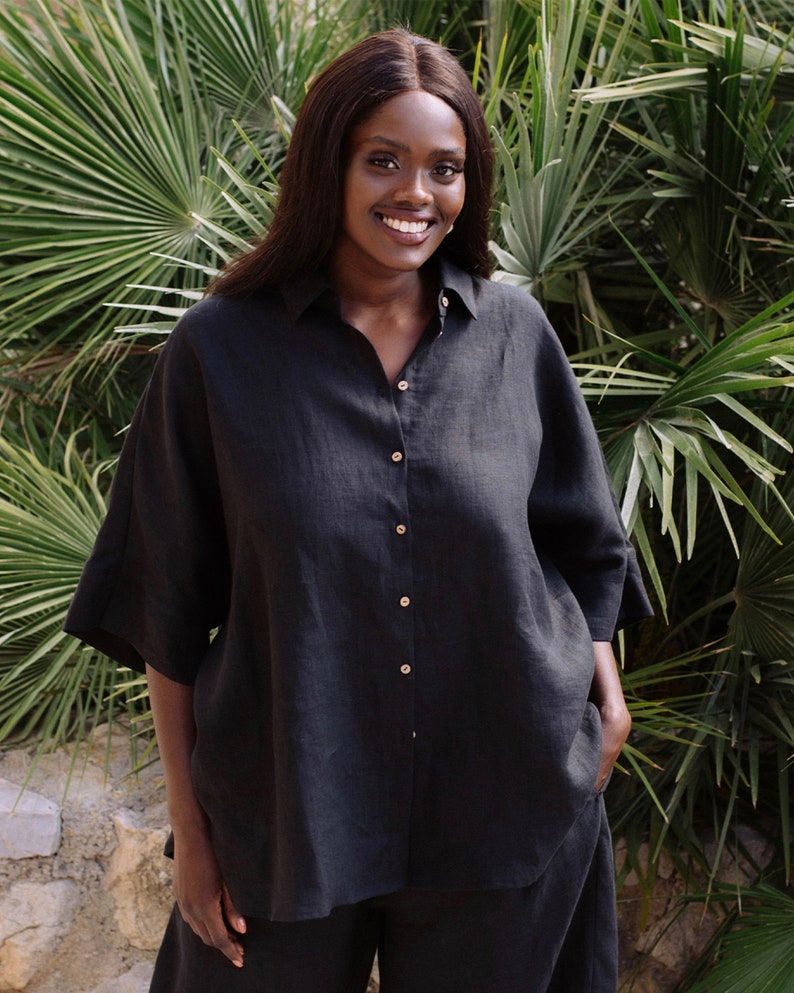 Linen shirt CABRERA in Black Black linen shirt Linen top for women Linen overshirt image 2