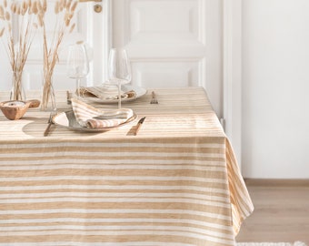 Striped linen Tablecloth / Christmas tablecloth / Table linens / 100% linen Handmade custom size tablecloth