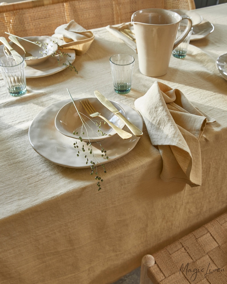 Sandy beige Linen Tablecloth Round, square, rectangular table linens Custom linen fabric tablecloth image 3