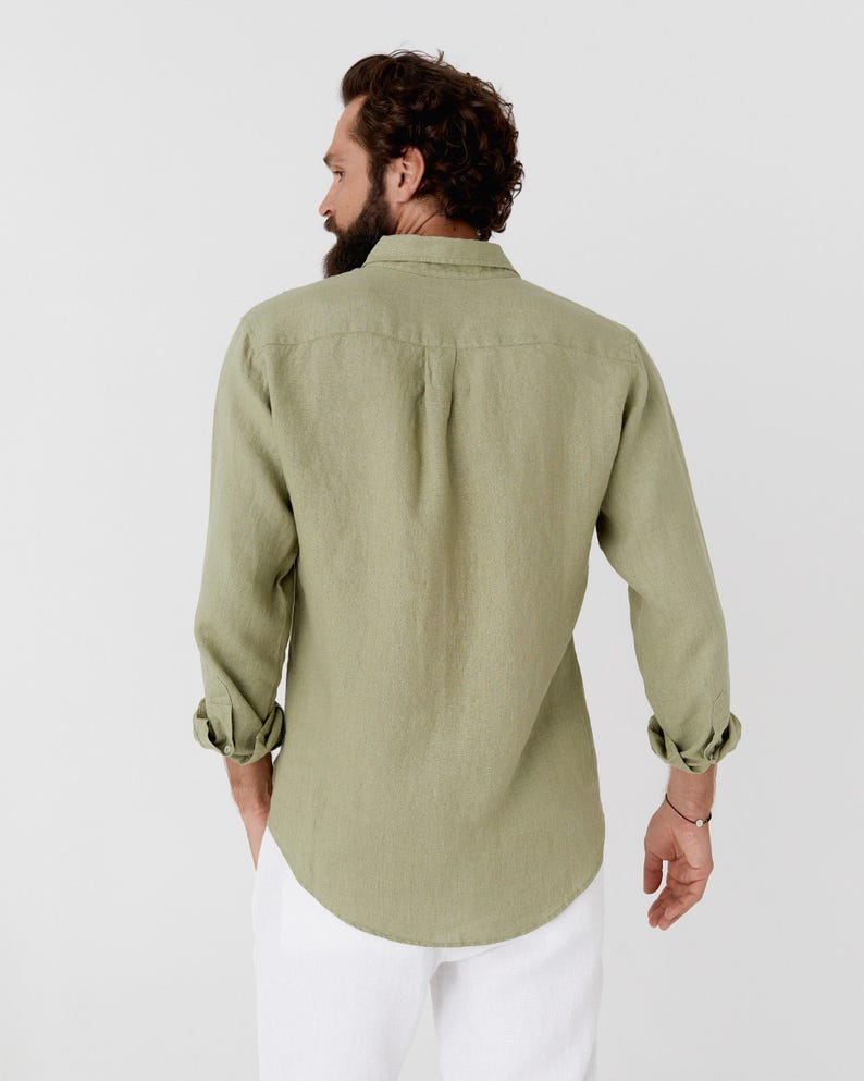 Sage Green Linen Shirt for Men – Long Sleeve Lightweight Button Down Shirt – Relaxed Fit Shirt – Natural Style SINTRA image 3