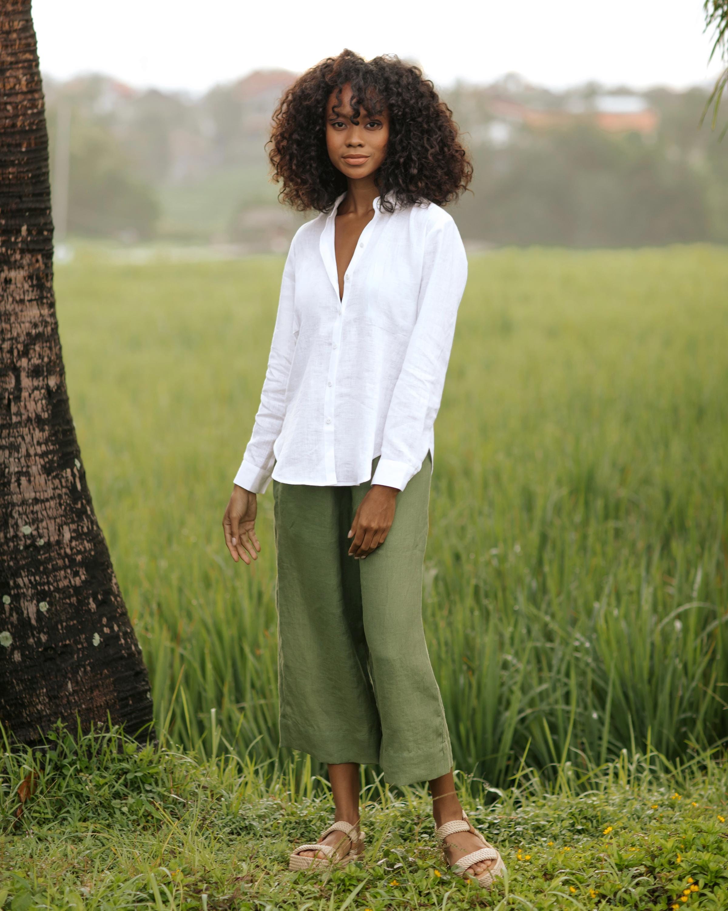 Linen White Shirt for Women - Fitted Button Down - Long Sleeve Blouse ...