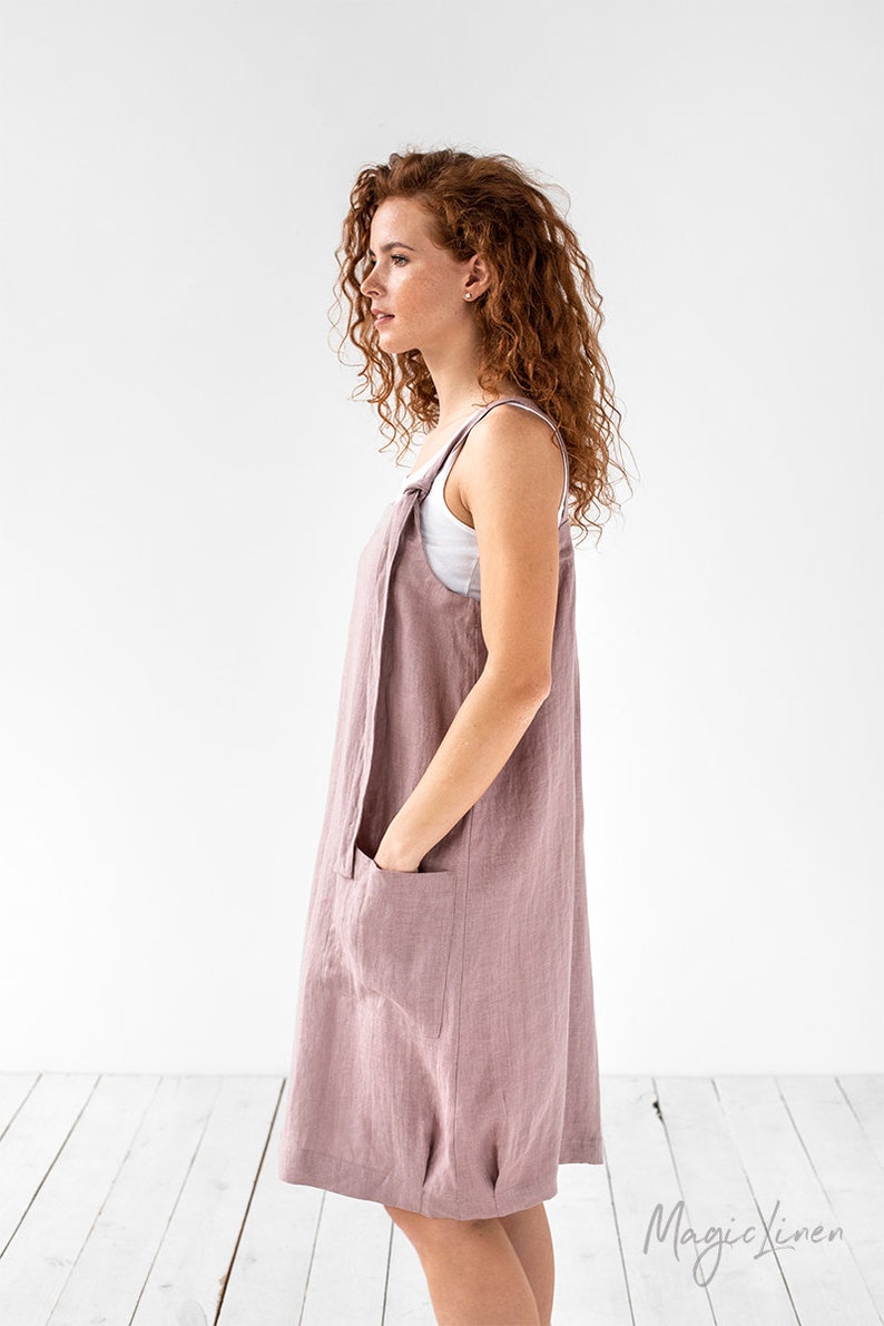 MagicLinen pinafore dress in rose