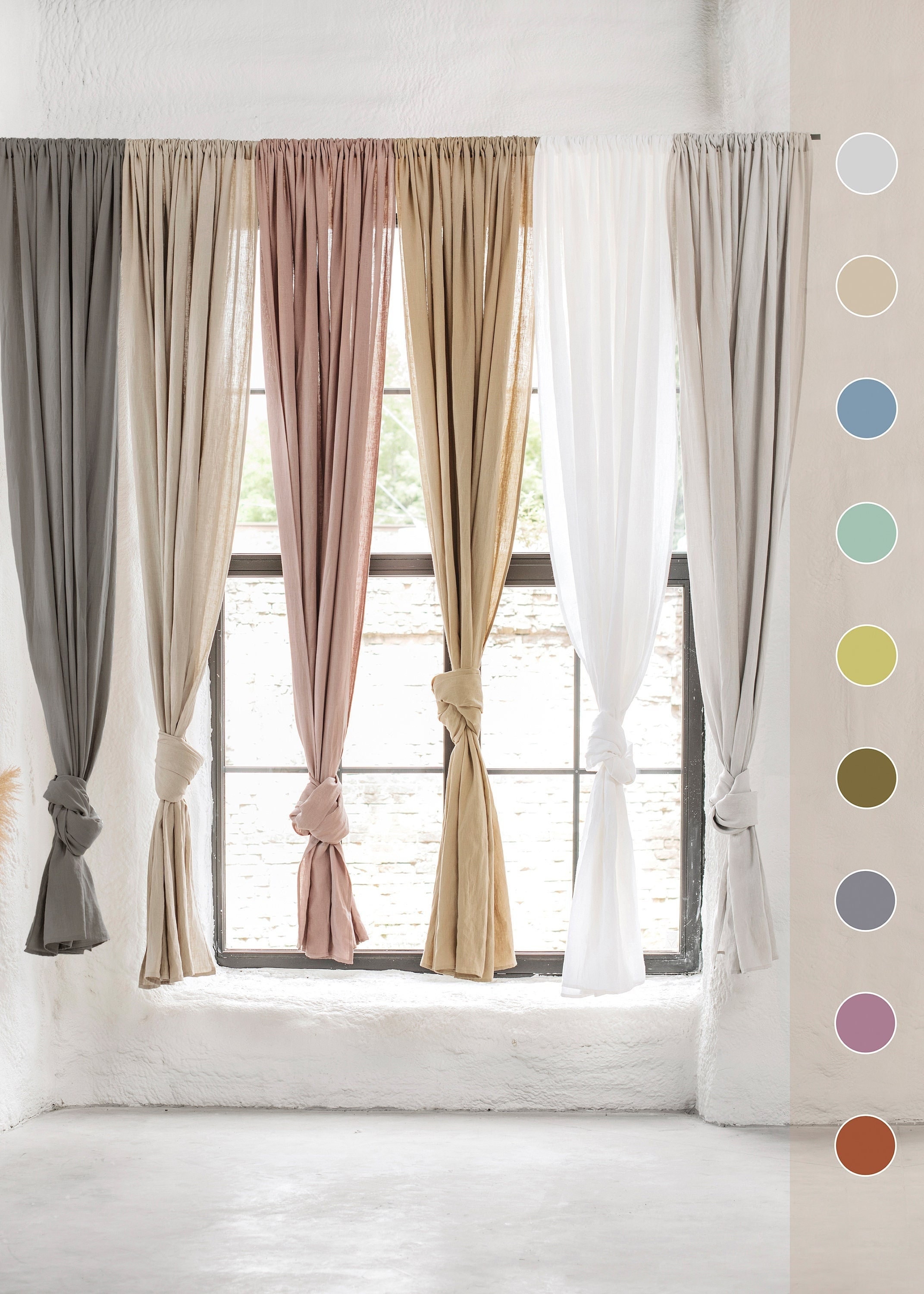 Rod Pocket Linen Curtain Panel 1 Pcs. Semi sheer Linen Drapes in Custom Sizes. Etsy UK