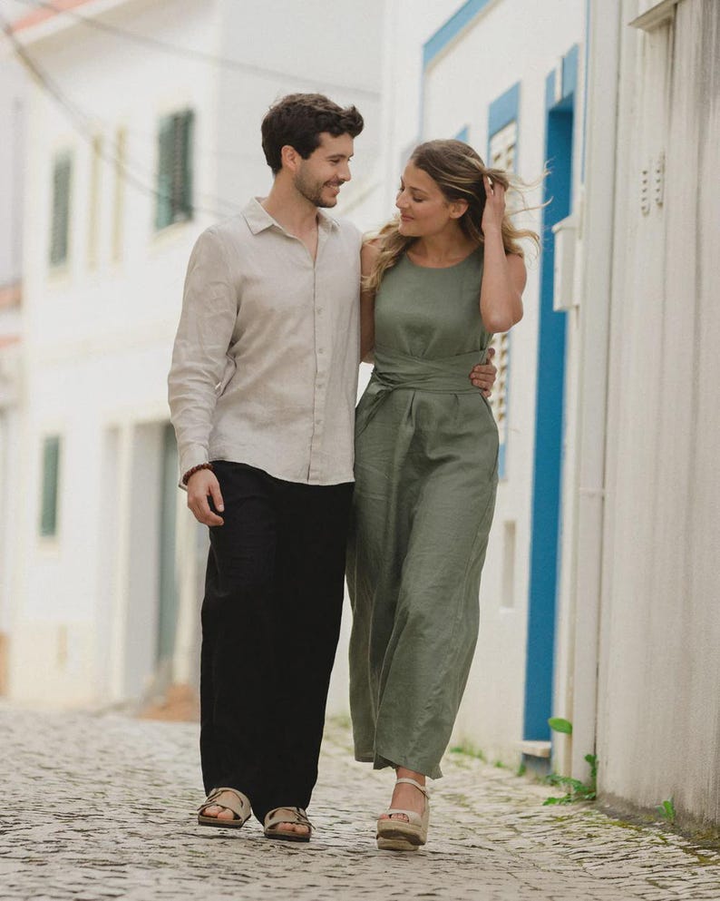 Teal Linen Wrap Dress – Sleeveless Maxi Dress with Adjustable Waist Ties – Boho Wedding Guest Outfit – Sustainable Clothing BORACAY image 11
