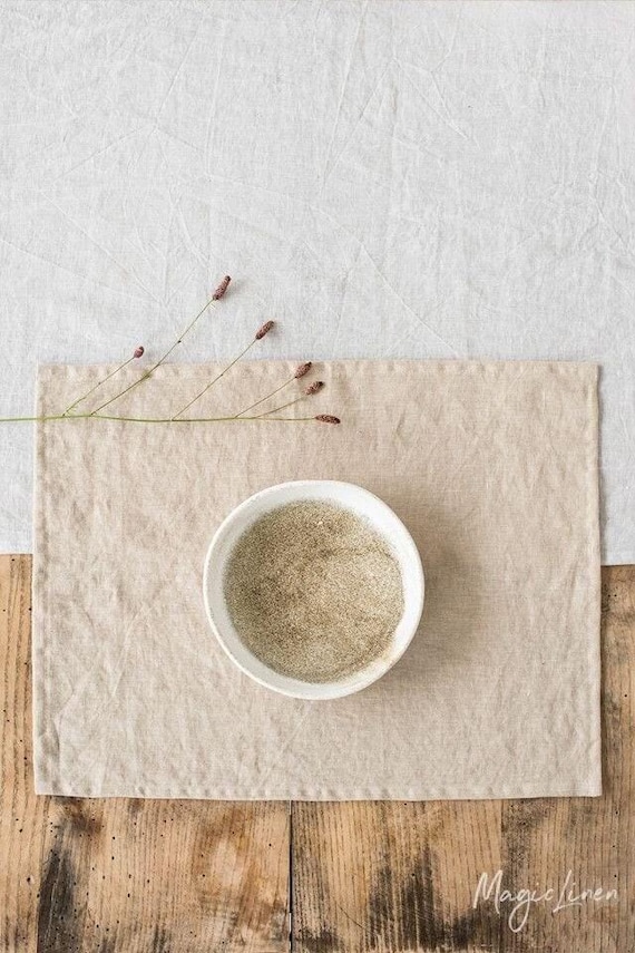 Natural Linen Placemat Set of 2 – Soft Stonewashed Table Mats – Oatmeal Beige Flax Linen – Rustic Neutral Table Decor – Eco Table Setting