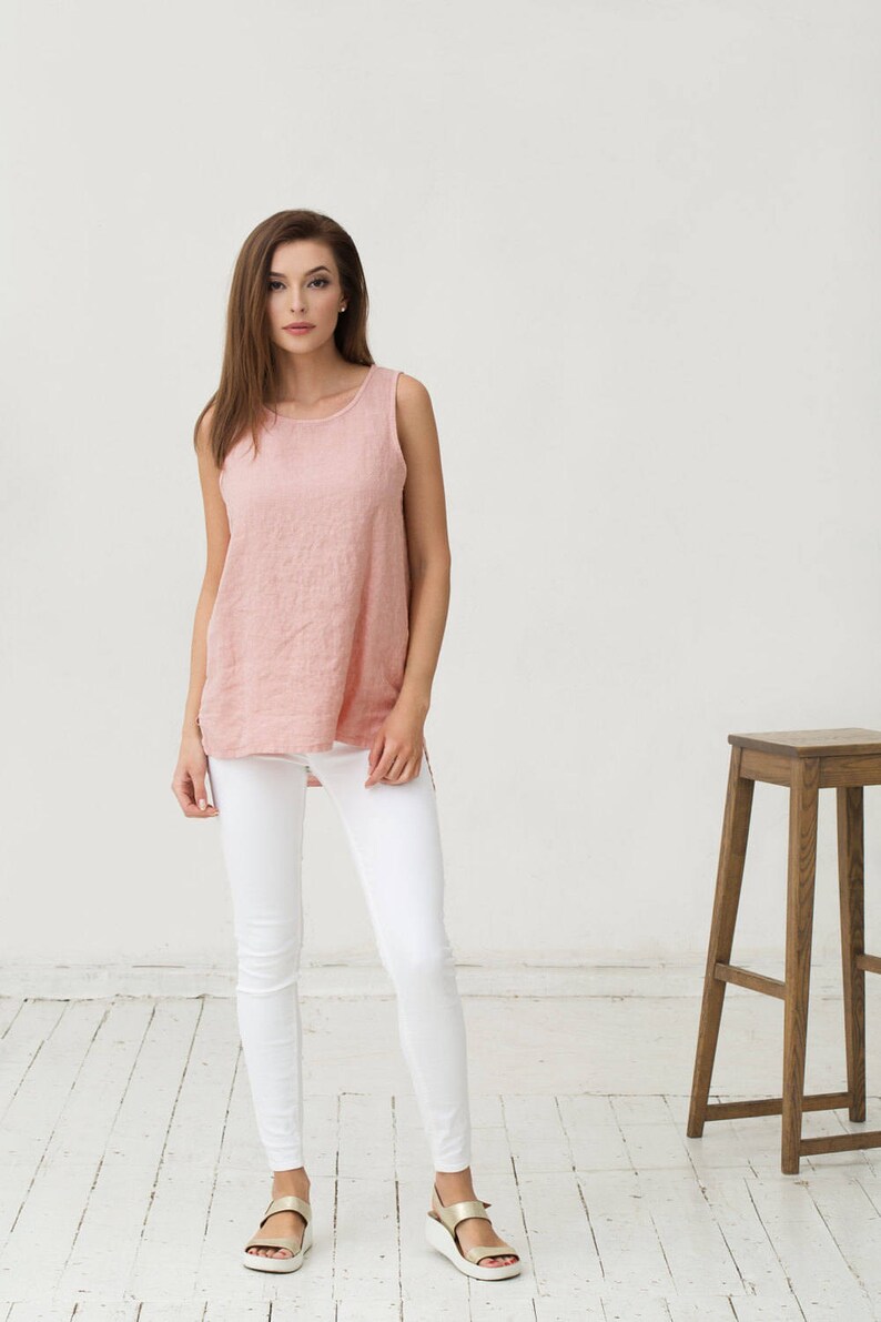 Light pink linen top CALEDONIA. Sleeveless linen top. Pastel Etsy