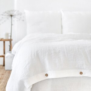 Linen duvet cover in White color. King, queen, custom size bedding image 3