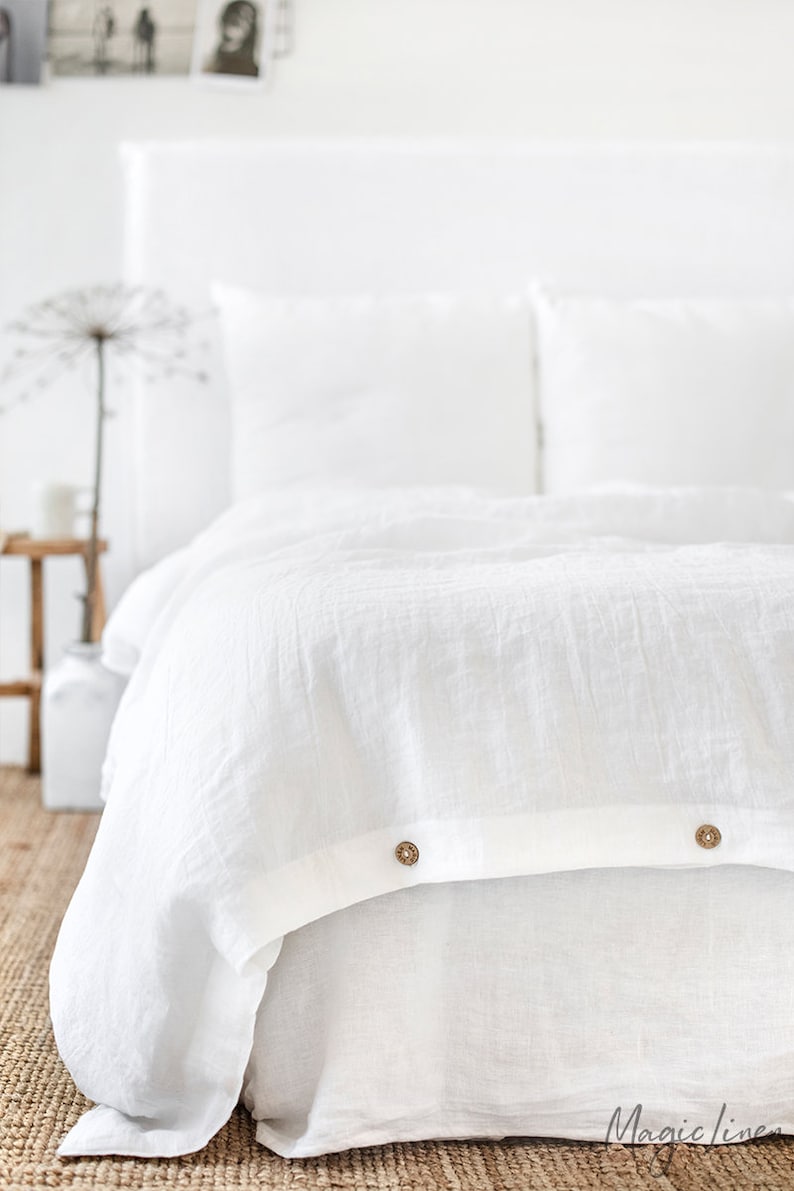 Linen duvet cover in White color. King, queen, custom size bedding image 3