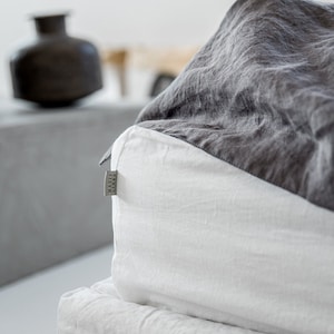 Linen bedding set in Charcoal Gray Dark Gray color. King, Queen linen duvet cover 2 pillowcases. image 10