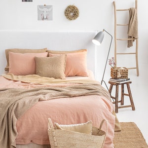 Linen flat sheet in Sandy beige Custom size bed sheets, linen bedding King, Queen sizes image 7
