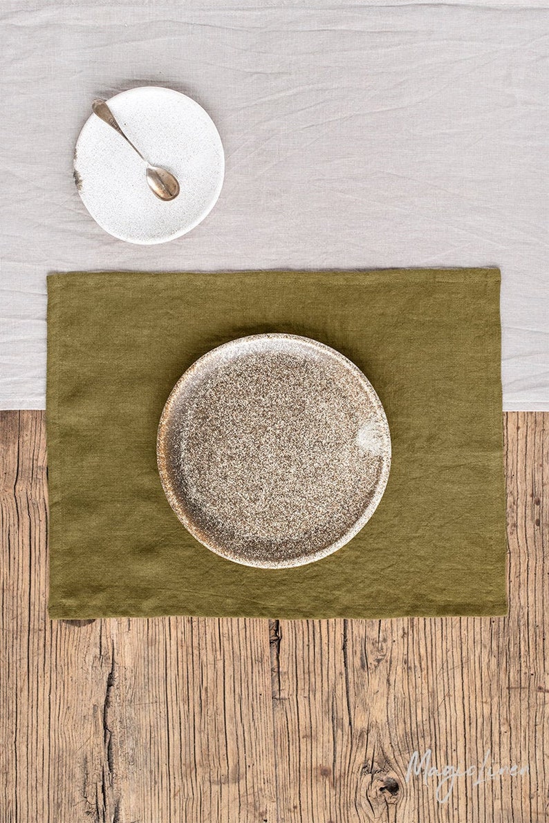 Olive Green linen placemats set. Linen place mats. Set of 2 Etsy