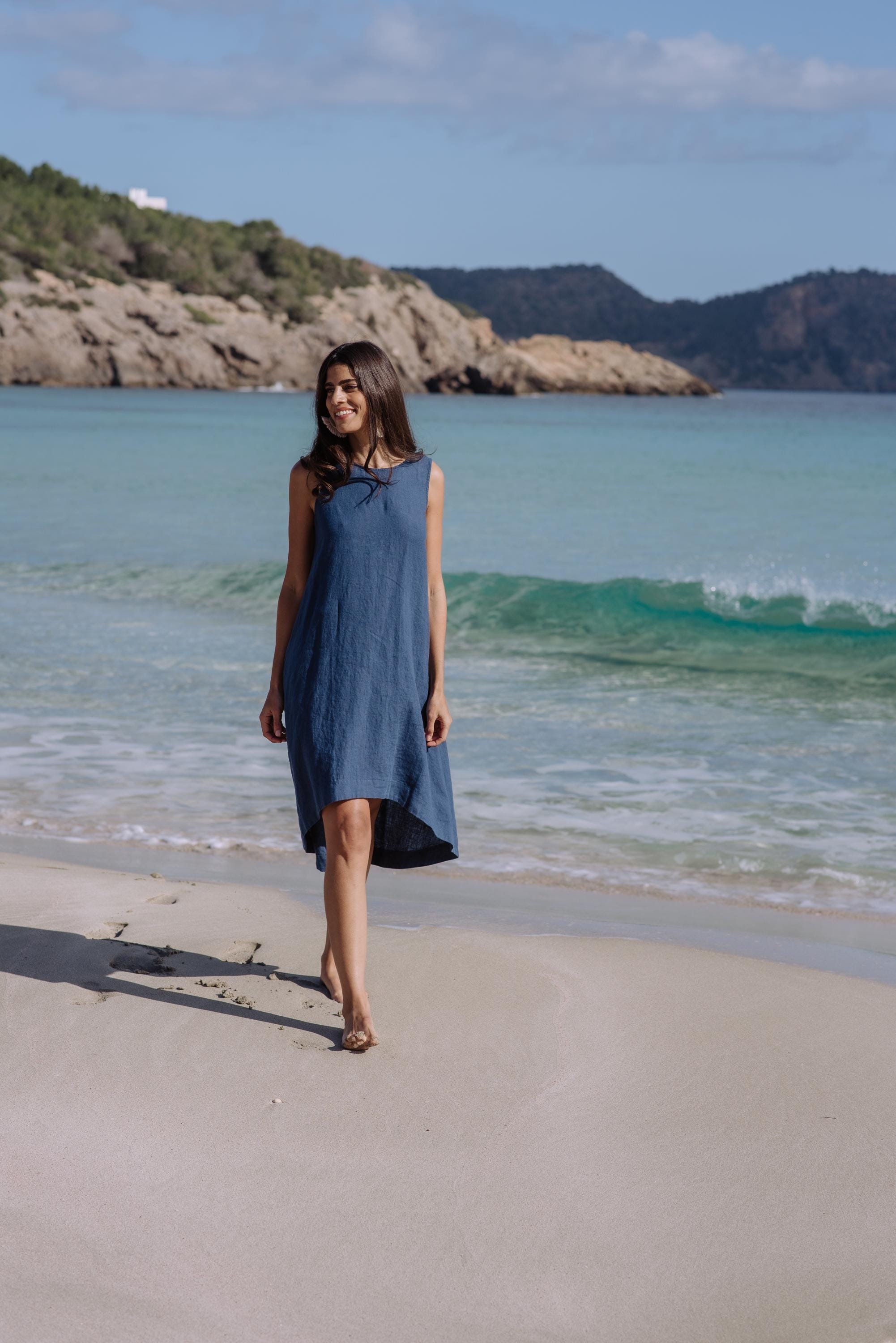 White Linen Midi Dress - Flowy Sleeveless Dress with Asymmetrical Hem - Relaxed Ethical Fit for Brides or Beach Events TOSCANA White Linen Midi Dress - Flowy Sleeveless Dress with Asymmetrical Hem - Relaxed Ethical Fit for Brides or Beach Events TOSCANA