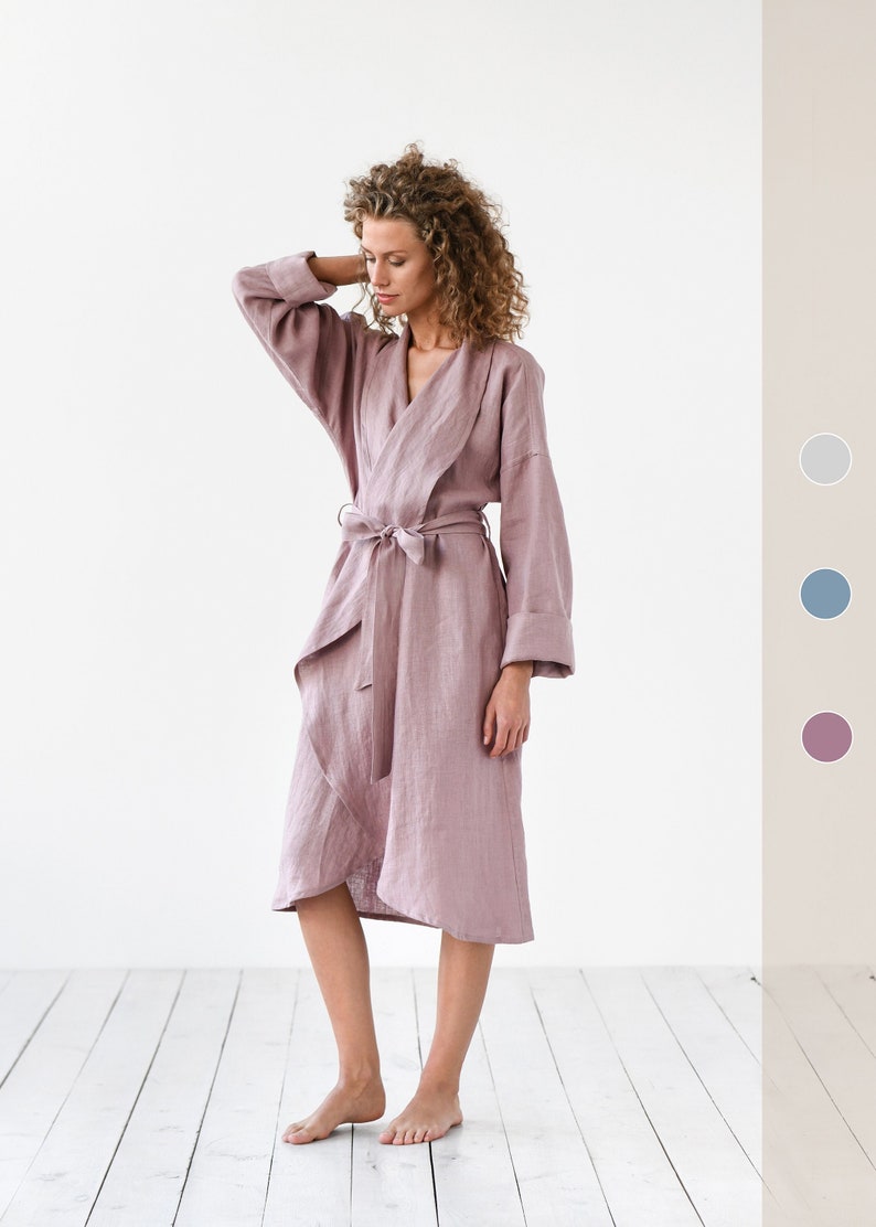 Linen robe in various colors / Dressing gown / Linen bathrobe / Perfect gift for woman image 1